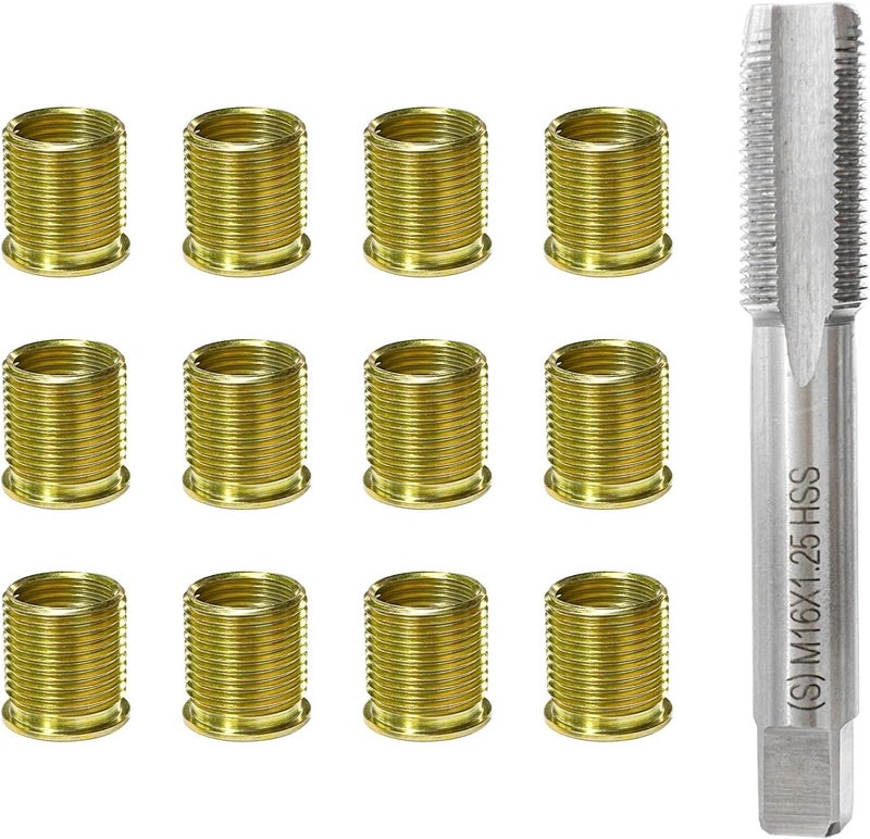 SHMZK 13 PCS Spark Plug Thread Repair Kit, M14×1.25 Inserts and M16×1.25 Tap Spark Plug Rethreading Set, Stainless Steel Thread Repair Tool Kit - Image 1